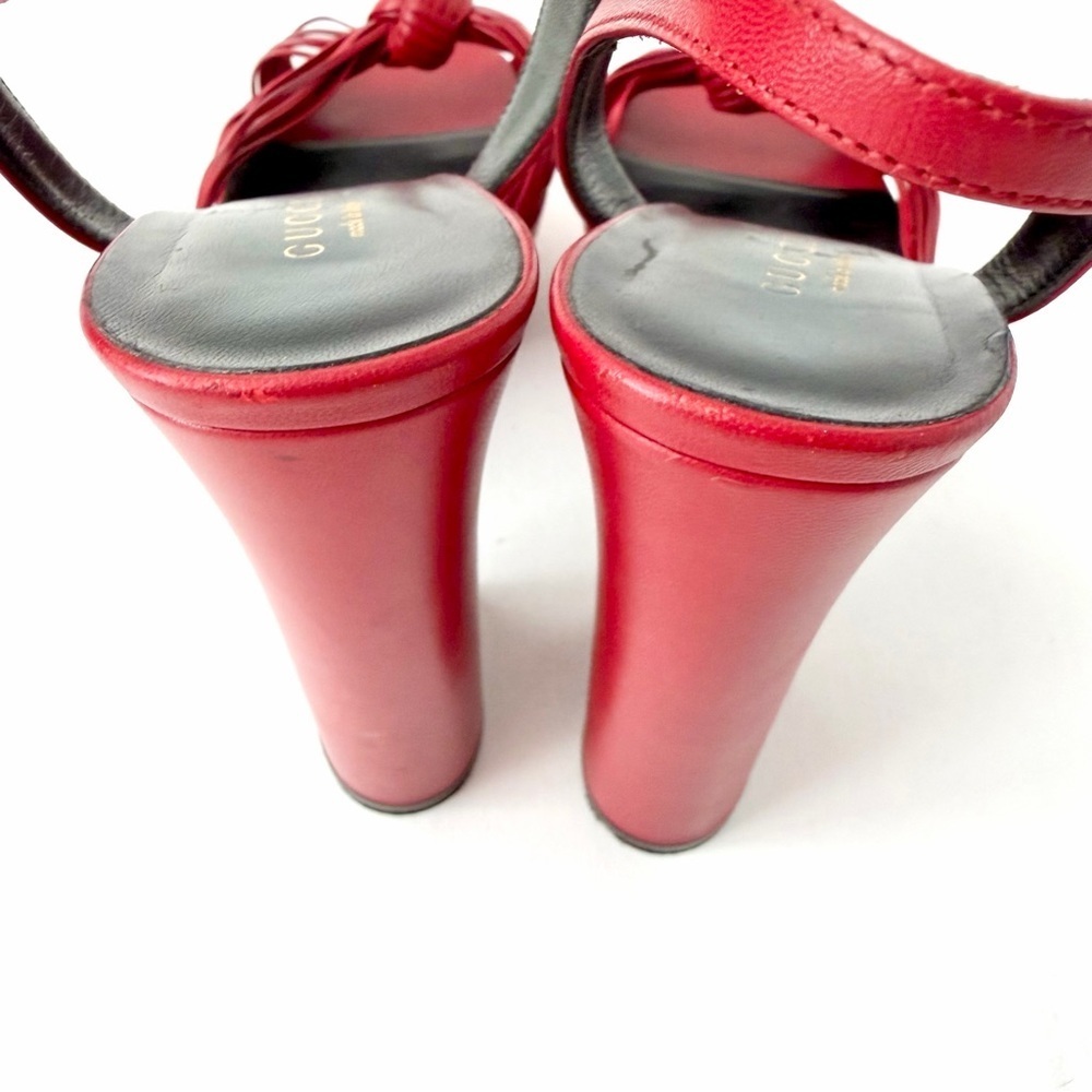 GUCCI | Red Leather Allie Knot Platform High Heels Sandals 39.5 - Picture 11 of 16